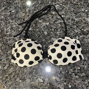 California Waves Retro Black and White Polka Dot Bikini Top Size L